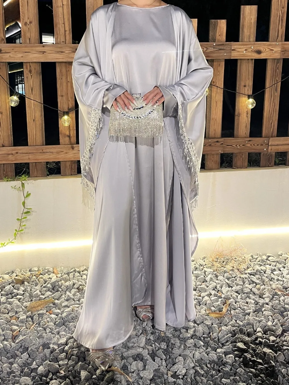 Jalabiya Women Arabic - Muzułmańska sukienka damska Abaya 2-częściowy zestaw